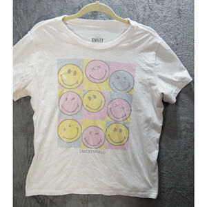 SmileyWorld Pastel Smiley Faces T-Shirt Women’s S White Cotton Graphic Tee